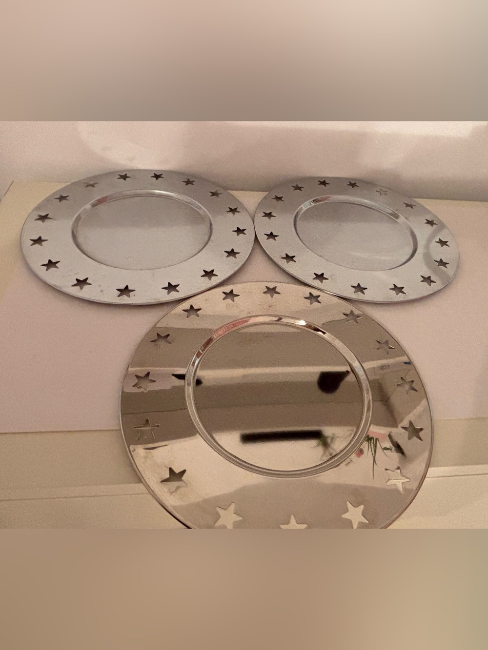 Set of THREE Leonardo stainless steel charges with star cutout design - 13”